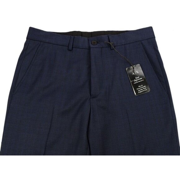 ARMANI EXCHANGE Men Blue SLIM FIT Flat Front Wool Dress Pants 30 R NWT - Picture 2 of 4